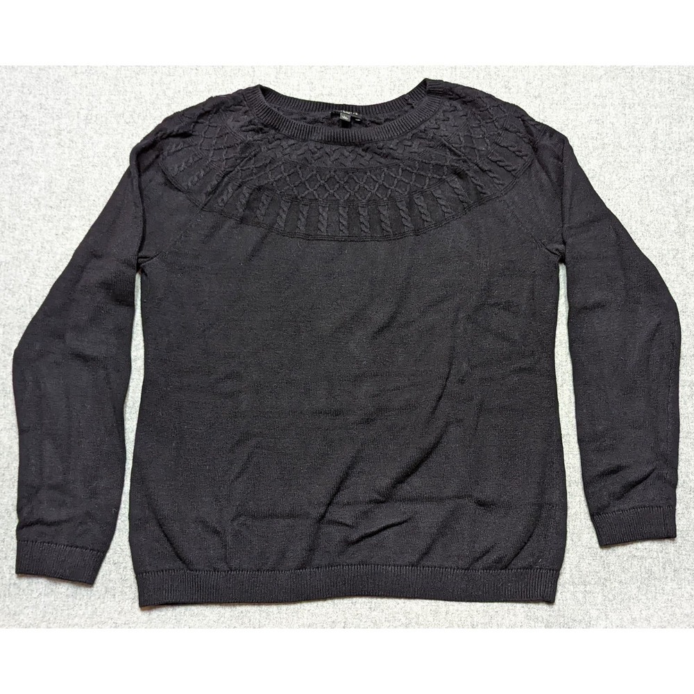 Talbots Petites Pullover Sweater Black Long Sleeves Crew Neck Women's Size L